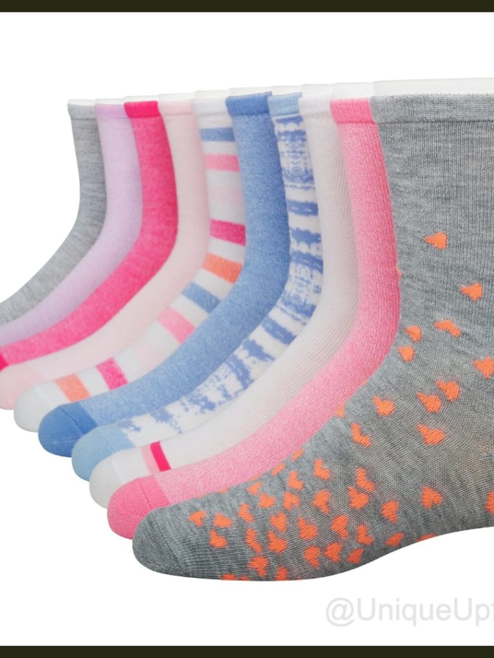 Girls Lightweight Stretch Crew Socks 10-Pair Pack Ribbed Cuff